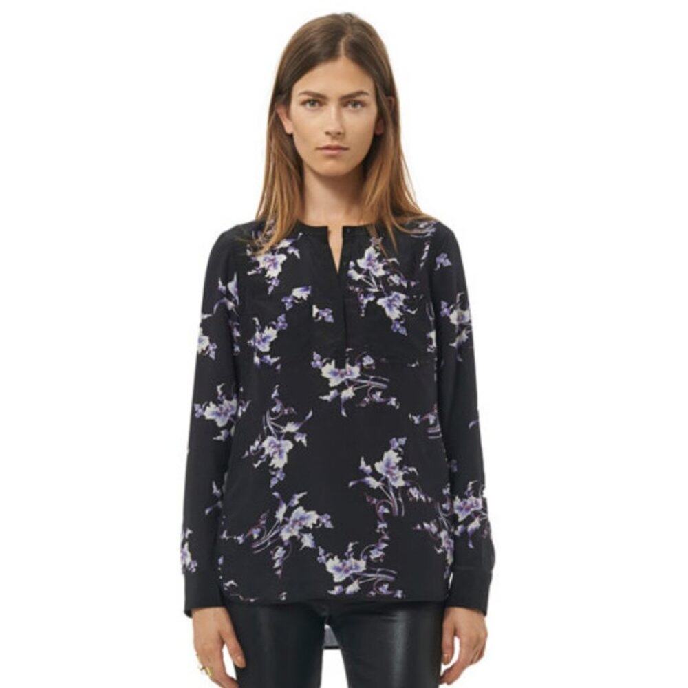 Rebecca Taylor Grapevine Black Silk Floral Print Blouse